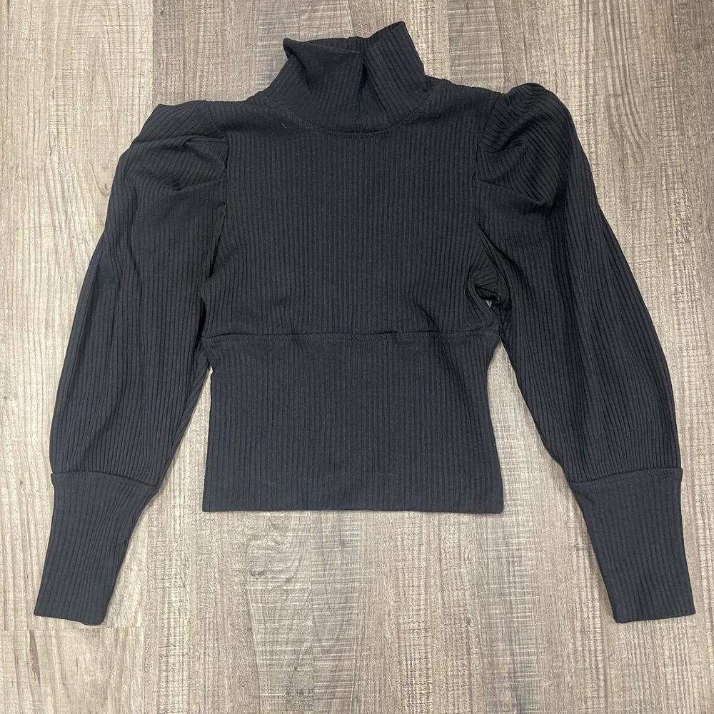 Free People | Black Ribbed Turtleneck Top